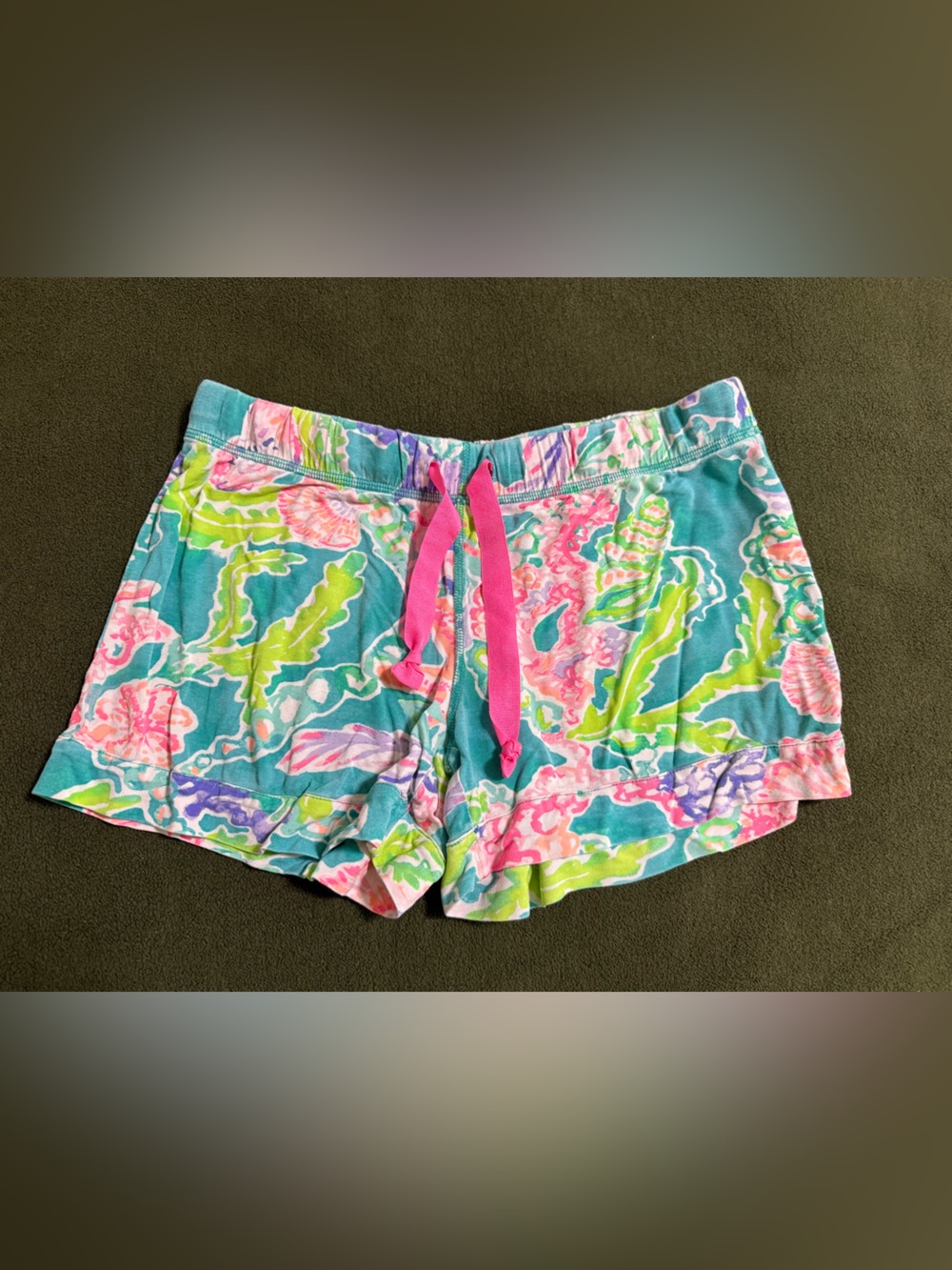 Lilly Pulitzer Teal Floral Print lounge on Shorts with Pink Accents coral